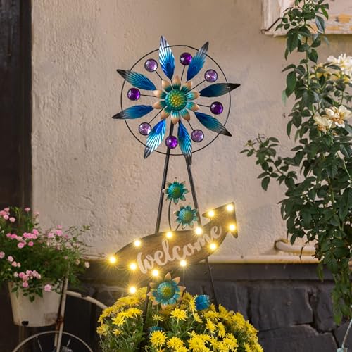 Solar Metal Wind Spinner Garden Stake Mom Gift 35.4"