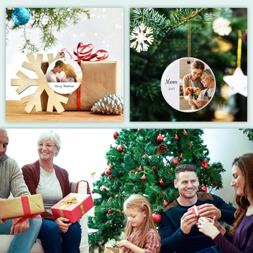 Personalized Christmas Ornaments 2025 Ceramic Custom Photo Text Christmas Ornament Customized Photo Ornament Christmas Tree Decorations Gift for Family Kids Friends Couples Wedding