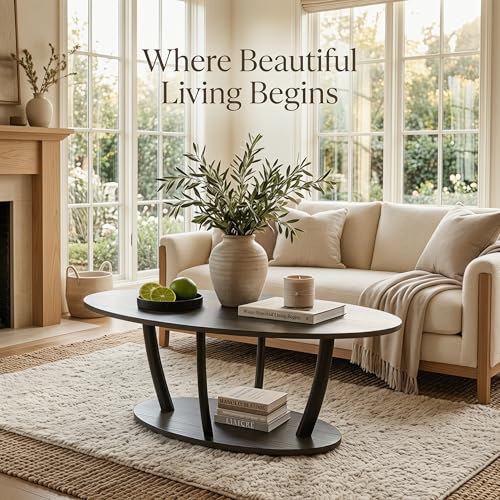 Rustic Small Oval Coffee Table for Living Room