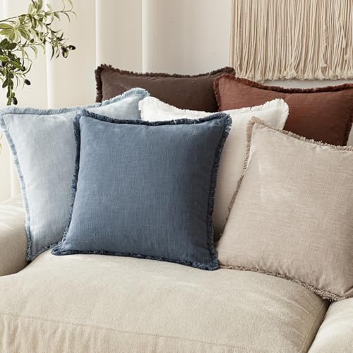 Decorative Linen Fringe Throw Pillow Covers 22×22 Inch (2 Count)