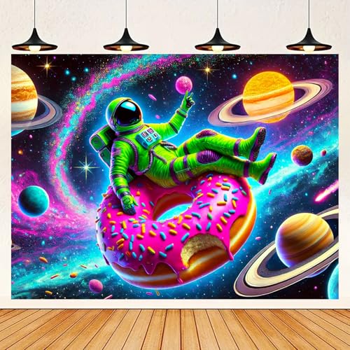 Blacklight Tapestry Astronaut Donut Glow Backdrop 78 x 59 Inch