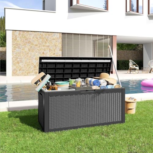 100 Gallon Deck Box Lockable Waterproof Outdoor Storage Black