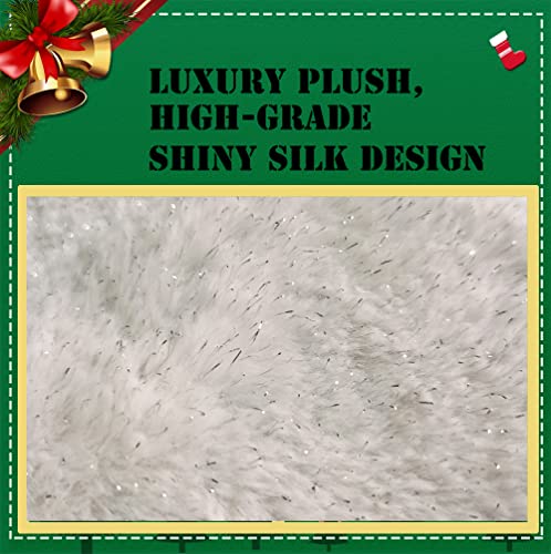48 Inch Faux Fur Christmas Tree Skirt White Shiny Plush Skirt for Merry Christmas Party Christmas Tree Decoration