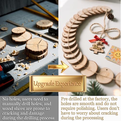 30PCS Pre Drilled Wood Slices with Holes (30 Count)