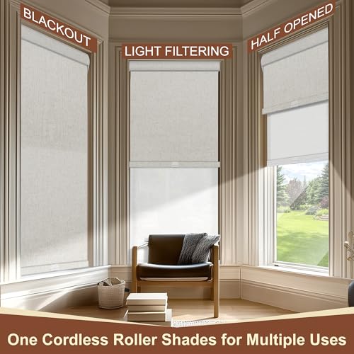 Cordless Dual Roller Shades.Linen Beige&See
