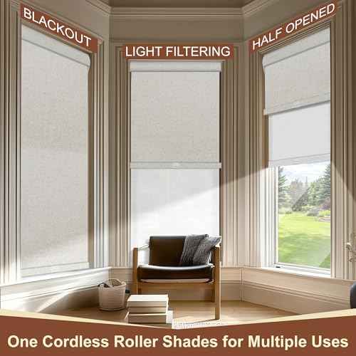 Cordless Dual Roller Shades.Linen Beige&See