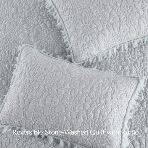 Light Blue Ruffled Quilt King Size