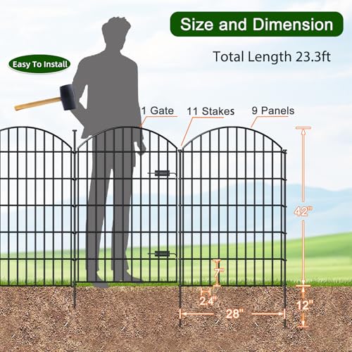 Metal Garden Fence with Gate 42 in x 23.3 ft (11732 sq in)