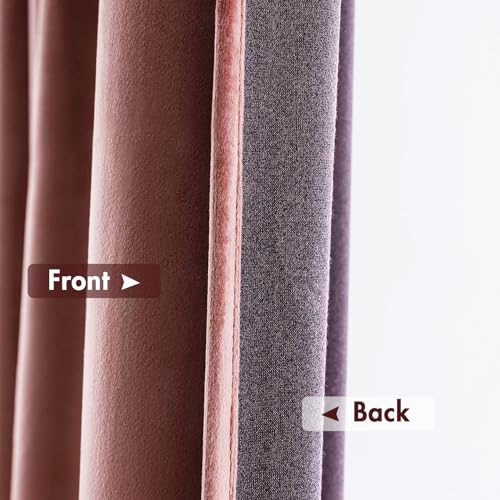 Dusty Rose Pink Velvet Room Darkening Curtains for Bedroom W52xL132 (2 Count)
