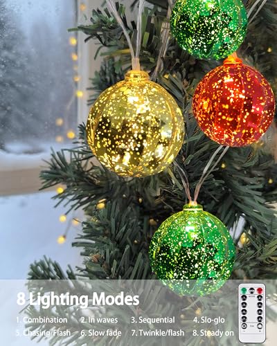 Christmas Tree Ball Ornament Lights 7FT Battery Operated Christmas Lights Indoor 10 LED Colored Ball Light with 8 Modes & Timer (10 Count)
