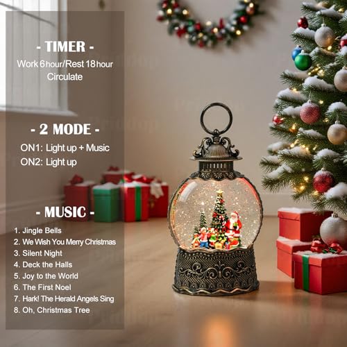 Santa Snow Globe Christmas Decorations Indoor Santa Claus Gifts Classic Relief Texture Musical Glitter Snowfall USB