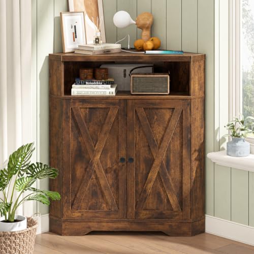 Small Corner Storage Cabinet with USB Ports and Outlets