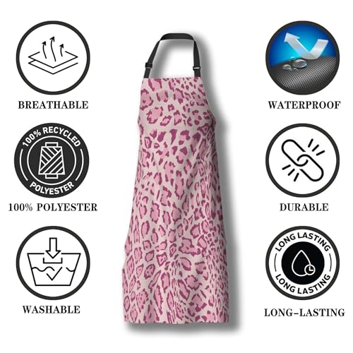 Chef Apron for Men Pink Leopard Funny Aprons for Women for Kitchen Cooking Restaurant BBQ Painting Crafting 27”