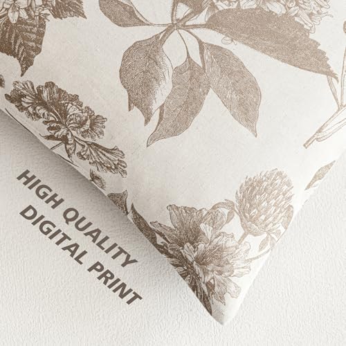 Set of 2 Linen Floral Vintage Throw Pillow Covers Neutral Accent Decorative Cushion Covers Farmhouse Boho Home Decor for Sofa Chair Couch Bedroom Living Room (2 Count)