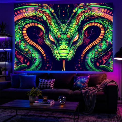 Blacklight Tapestry Snake Serpent Room Wall Art 78 x 59 Inch