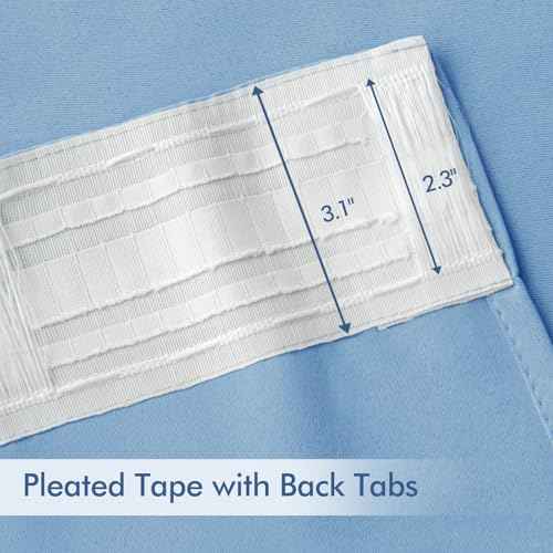 Sky Blue Back Tab Blackout Curtains 52x63 Inches Long 2 Panels Set (2 Count)