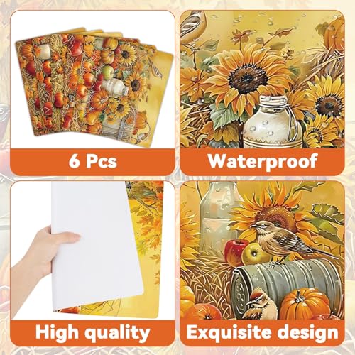 Fall Plastic Placemats Set of 6 Pumpkin Table mats 17×13×0.04in (6 Count)