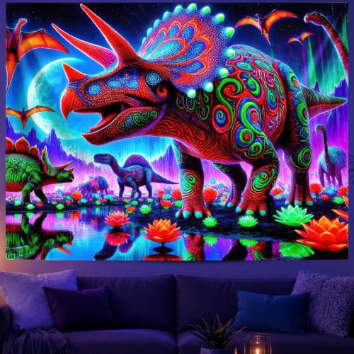 Blacklight Tapestry Dinosaur Dino Bedroom Decor 78 x 59 Inch