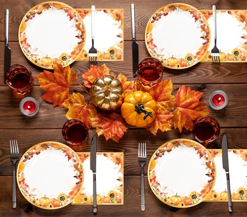 150Pcs Fall Paper Plates and Napkins Party Supplies Autumn Plates Napkin (150 Count)