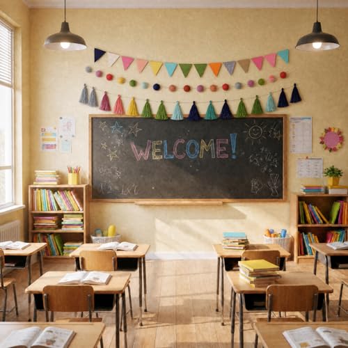 4 Pcs 9.8 ft Pom Pom Garland for Classroom Bulletin Board (4 Count)