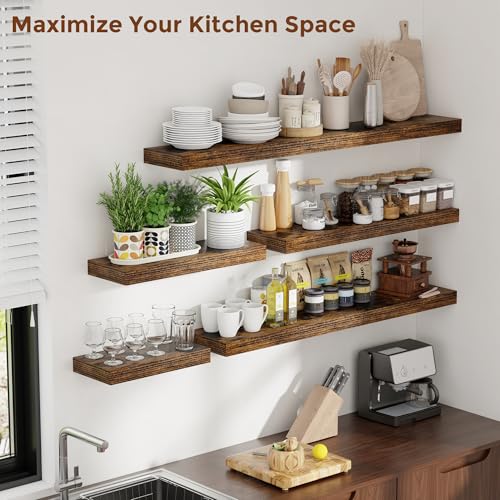 55 Inch Floating Shelves for Wall 8 Inch Deep Rustic Brown Shelves Set of 2 (2 Count)