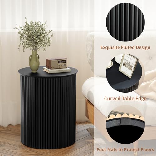 Small Round Side Table Fluted Night Stand Set of 2 (2 Count)