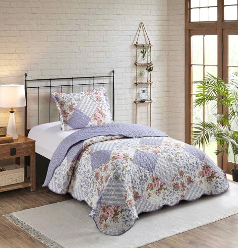 Rose Violet Patchwork Quilt Set