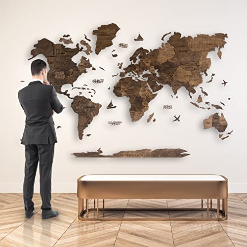 Handmade 3D Wood World Map Wall Art Large Wall Decor Track Your World Travels