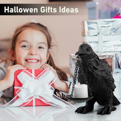 Gothic Crow Lamp with Tealight Candle Holder Resin Raven Decor Statue Gothic Home Decor for Bedroom Unique Goth Gifts Black 2PCS (2 Count)