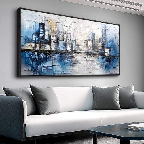Black Framed Canvas Wall Art For Living Room Large Wall Decor For Office Bedroom Decorations Blue Landscape Pictures Abstraction Paintings Artwork Aesthetic Mural Home Decor 30x60 In