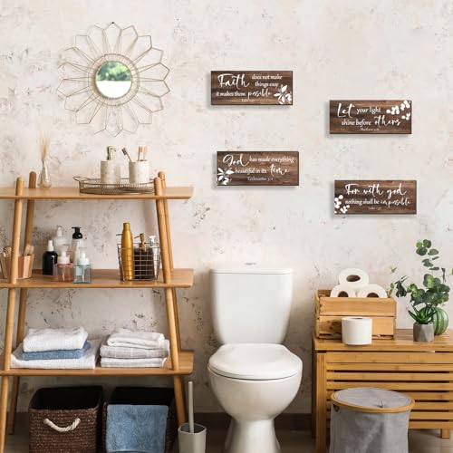 4 Pieces Brown Wall Decor Bible Verses Bathroom Decor Wooden Farmhouse Office Christian Wall Art Religious Art for Women Office Home Bedroom Living Room Decor (4 Count)