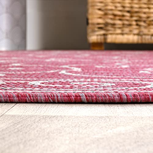 Vintage Filigree Indoor Outdoor Area Rug 4X6 Fuchsia