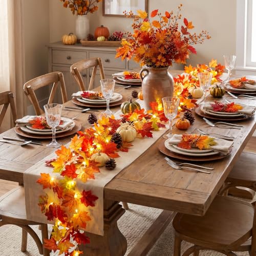 2 Pack Fall Garland with Lights Decoration 20 Ft 60 Led (20 Foot)