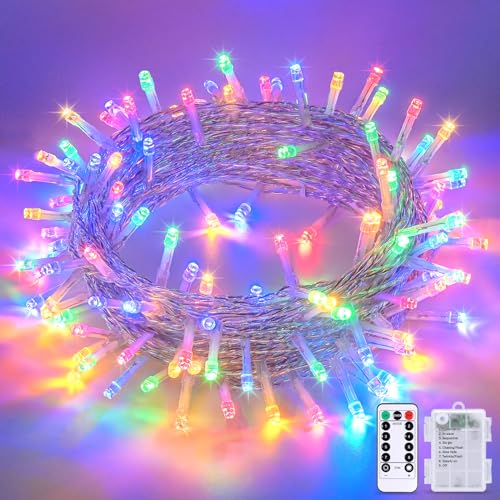 Multicolor Christmas Lights Battery Operated with 8 Modes Remote (100 Count)