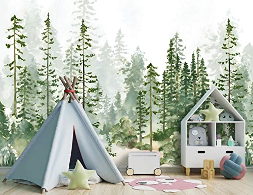Boys or Girls Cartoon Pine Tree Forest wallpeper Nursery Kids Bedroom wall Mural (91.2 Sq Ft)