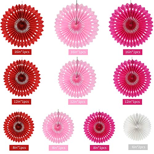 Honeycomb Round Paper Fans Red Pink Mix Hanging Party Decoration (9 Count)
