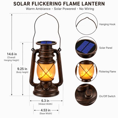 Solar Lanterns Outdoor Waterproof 4 Pack LED Flickering Light (4 Count)