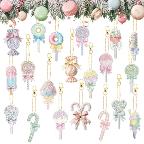 20 Pcs Christmas Macaron Candy Diamond Painting Keychain Kits 5d DIY Diamond Art Pendants Double Sided Hanging Key Chains for Christmas Party Decoration DIY (20 Count)