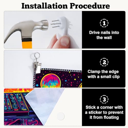 Blacklight Space Astronaut Tapestry UV Reactive Galaxy Planet Glow in Dark Tapestries Black Light Poster Neon Wall Hanging Art for bedroom Living Room