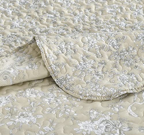 Classic Grey Floral Toile in Beige Hues Quilt Set