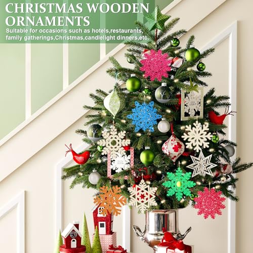 36PCS Wooden Christmas Decoration Snowflake Ornaments to Paint Christmas Ornaments for Tree Crafts Cutouts Unfinished (36 Count)