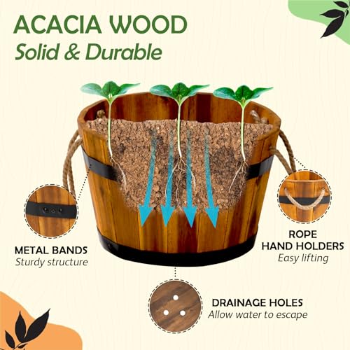 Set of 3 Wooden Flower Boxes Outdoor (3 Count)