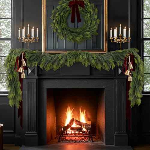 6FT Christmas Norfolk Pine Garland Real Touch Pine Artificial Faux Greenery Garlands Winter Christmas Garland for Table Mantle Fireplace Holiday Indoor Outdoor Xmas Decorations (6 Count)