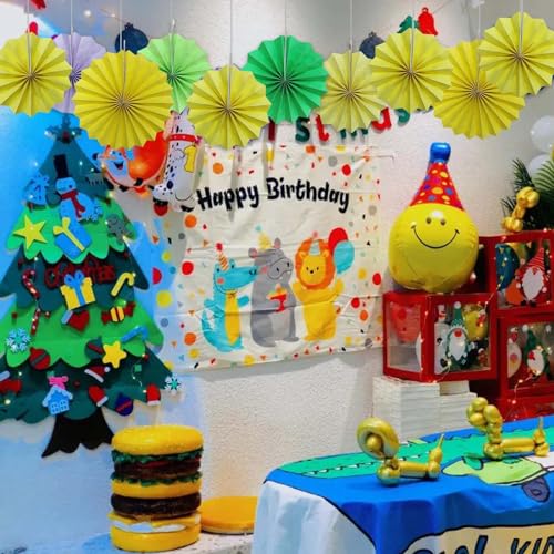 Yellow Party Decorations 8inch Hanging Paper Fans DIY Set 10pcs