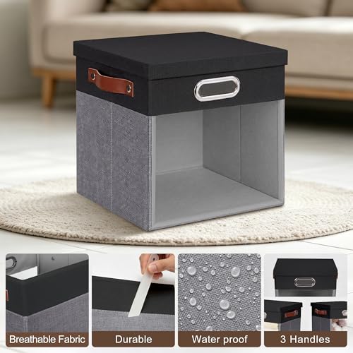 11x11 Inch Ultra Thick Fabric Storage Bins with Lids & Windows (3 Count)