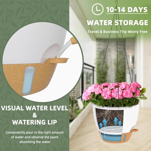 12 Inch Large Self Watering Hanging Planters for Indoor Outdoor Plants