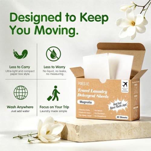 Magnolia Travel Laundry Detergent Strips 40 Sheets (40 Count)
