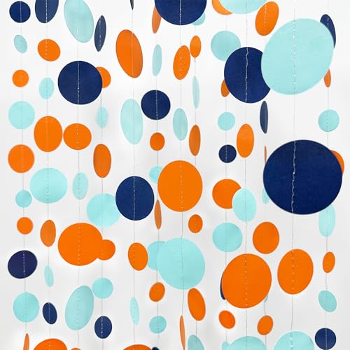 46 Ft Navy Blue Orange and Teal Circle Dots Garland Royal Blue Orange Aqua Polka Dot Hanging Paper Streamer for Birthday Wedding Bridal Shower Outer Space Galaxy Theme Party Decorations Supplies
