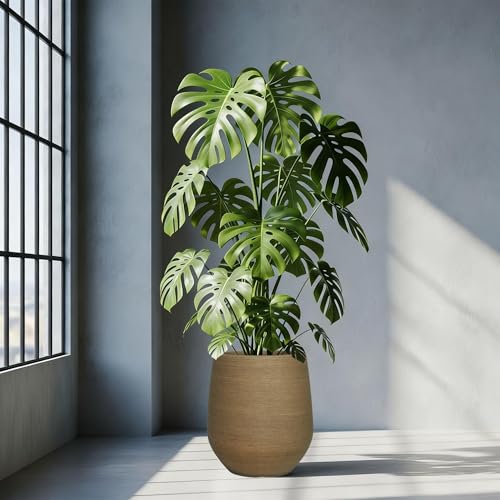 11.8" H Wood look Plastic Tapered Planters with Drainage Holes and Plug