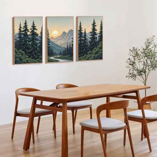 Boho Mountain Sun Forest Framed Canvas Wall Art